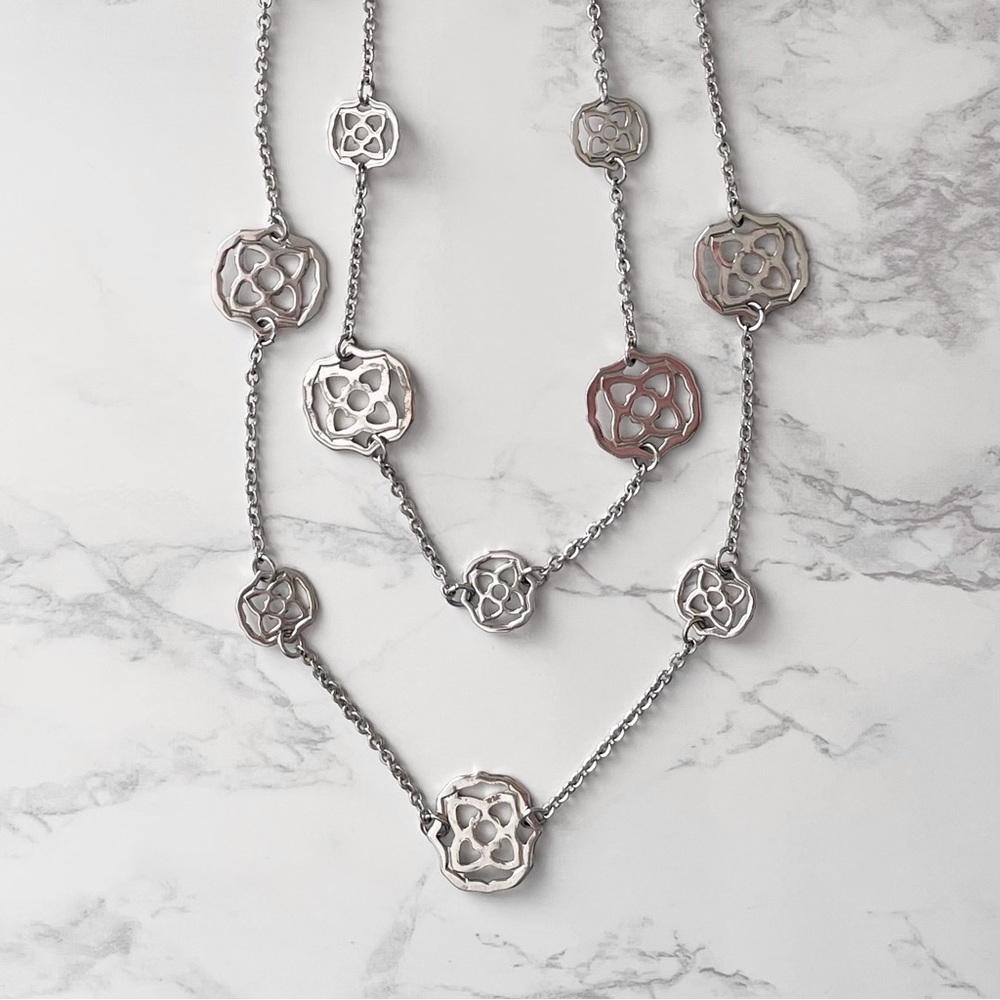 Silver Floral Double Strand Metal Necklace